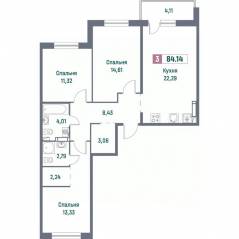 ЖК «Фотограф», планировка 3-комнатной квартиры, 84.14 м²