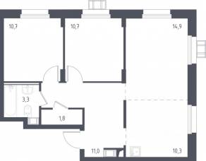 МФК «Люберцы 2023», планировка 2-комнатной квартиры, 63.80 м²