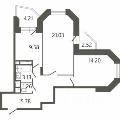 ЖК «Мессиер 18», планировка 2-комнатной квартиры, 68.35 м²