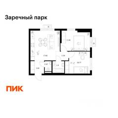 ЖК «Заречный парк», планировка 2-комнатной квартиры, 50.60 м²