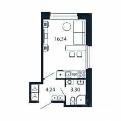 ЖК «Полис Новоселье», планировка студии, 23.88 м²