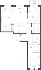 ЖК «Квартал Ивакино», планировка 3-комнатной квартиры, 77.06 м²