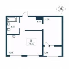 ЖК «Расцветай в Янино», планировка 1-комнатной квартиры, 47.10 м²