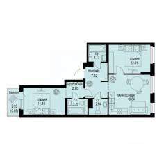 ЖК «ID Murino III», планировка 2-комнатной квартиры, 60.54 м²