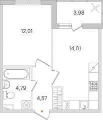 ЖК «Ясно. Янино», планировка 1-комнатной квартиры, 37.37 м²