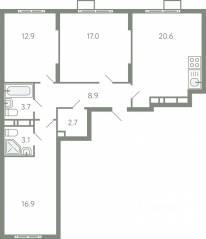 ЖК «Ново-Молоково», планировка 3-комнатной квартиры, 84.10 м²