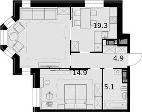 ЖК «Театральный квартал», планировка 2-комнатной квартиры, 63.30 м²