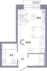 ЖК «Страна.Заречная», планировка студии, 24.60 м²