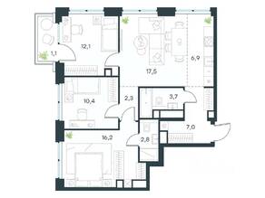 ЖК «Level Звенигородская», планировка 4-комнатной квартиры, 80.00 м²
