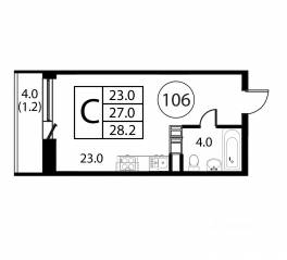 ЖК «Космос», планировка студии, 28.20 м²