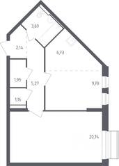 ЖК «Рублевский Квартал», планировка 1-комнатной квартиры, 50.80 м²