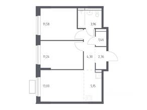 ЖК «Новое Видное», планировка 2-комнатной квартиры, 52.00 м²