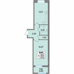 ЖК «Рождественский квартал», планировка 1-комнатной квартиры, 41.53 м²