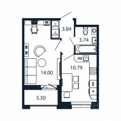 ЖК «Полис Новоселье», планировка 1-комнатной квартиры, 34.02 м²