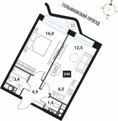 ЖК «Интеллигент», планировка 2-комнатной квартиры, 44.70 м²