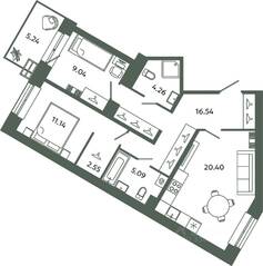ЖК «Загляденье», планировка 2-комнатной квартиры, 69.02 м²