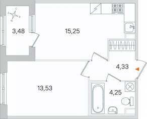 МЖК «Дубровский», планировка 1-комнатной квартиры, 39.10 м²