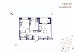 ЖК «Ranta Residence», планировка 2-комнатной квартиры, 52.84 м²