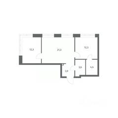 ЖК «NEWПИТЕР», планировка 2-комнатной квартиры, 57.73 м²