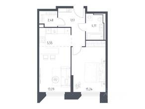 Апарт-комплекс «Sky Sputnik», планировка 1-комнатной квартиры, 47.84 м²
