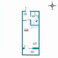 ЖК «Левитан», планировка студии, 25.58 м²