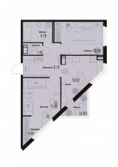 ЖК «ID Murino III», планировка 2-комнатной квартиры, 53.17 м²
