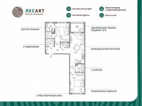 ЖК «ЛесART», планировка 2-комнатной квартиры, 68.78 м²