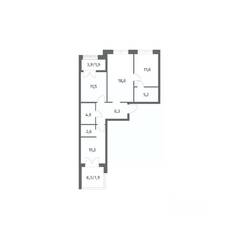 ЖК «NEWПИТЕР», планировка 3-комнатной квартиры, 77.72 м²