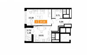 ЖК «Планерный квартал», планировка 1-комнатной квартиры, 37.10 м²