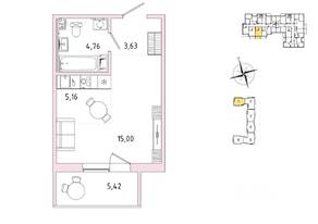 ЖК «IQ Гатчина», планировка студии, 31.26 м²