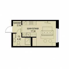 ЖК «ID Murino III», планировка студии, 24.12 м²