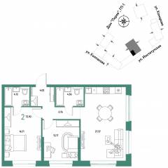ЖК «Страна.Парковая», планировка 2-комнатной квартиры, 72.92 м²