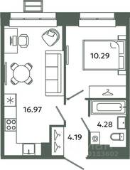 ЖК «Загляденье», планировка 1-комнатной квартиры, 35.73 м²
