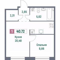 ЖК «Фотограф», планировка 1-комнатной квартиры, 40.72 м²