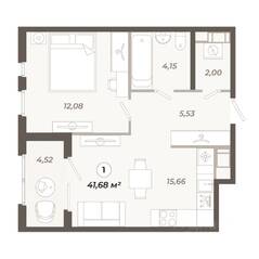 ЖК «Знатный», планировка 1-комнатной квартиры, 41.68 м²
