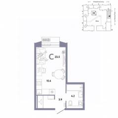 ЖК «Страна.Заречная», планировка студии, 23.50 м²