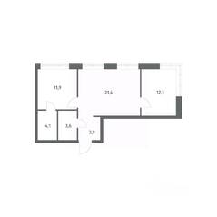 ЖК «NEWПИТЕР», планировка 2-комнатной квартиры, 57.16 м²