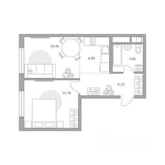 ЖК «Аникеевский», планировка 2-комнатной квартиры, 37.37 м²