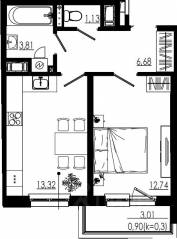 МЖК «Liberty dom», планировка 1-комнатной квартиры, 38.59 м²