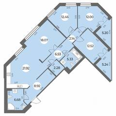 ЖК «Огни Залива», планировка 4-комнатной квартиры, 114.07 м²