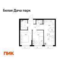 ЖК «Белая Дача парк», планировка 2-комнатной квартиры, 49.70 м²