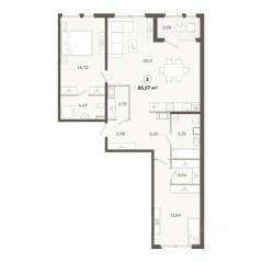 ЖК «Знатный», планировка 2-комнатной квартиры, 85.58 м²