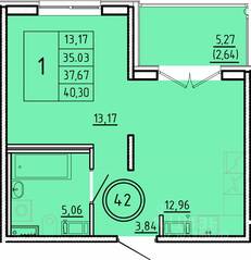 МЖК «Образцовый квартал 16», планировка 1-комнатной квартиры, 35.03 м²