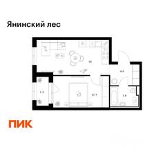 ЖК «Янинский лес», планировка 1-комнатной квартиры, 40.30 м²