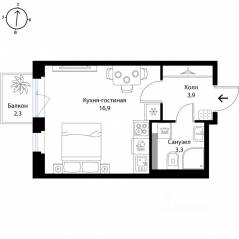 МЖК «Экография», планировка студии, 24.80 м²