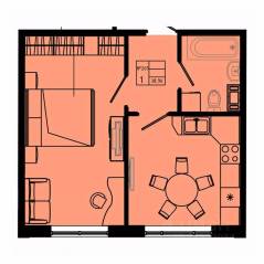 ЖК «Pixel», планировка 1-комнатной квартиры, 38.90 м²
