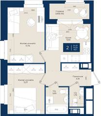 ЖК «Новатория», планировка 2-комнатной квартиры, 48.11 м²