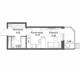 ЖК «Одинбург», планировка студии, 25.38 м²