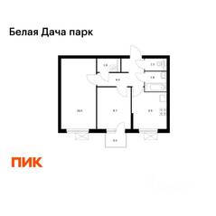ЖК «Белая Дача парк», планировка 2-комнатной квартиры, 48.40 м²