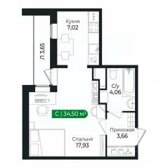 ЖК «Sertolovo Park», планировка студии, 34.50 м²